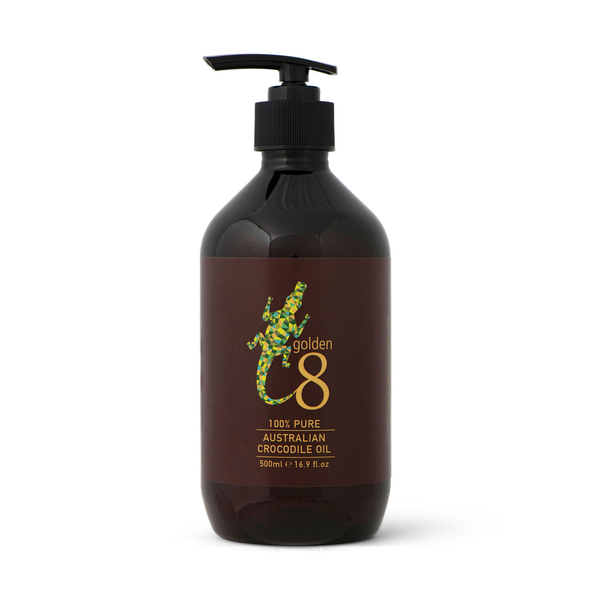 Pure croc Oil packed with omegas and oleic acid to assist with skin rejuvenation in a bottle with pump
